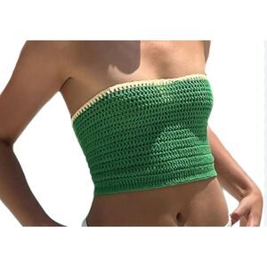 Atki-Bere-Eldiven Green Knitted Tube Tops Women's Stretchable Size XS
